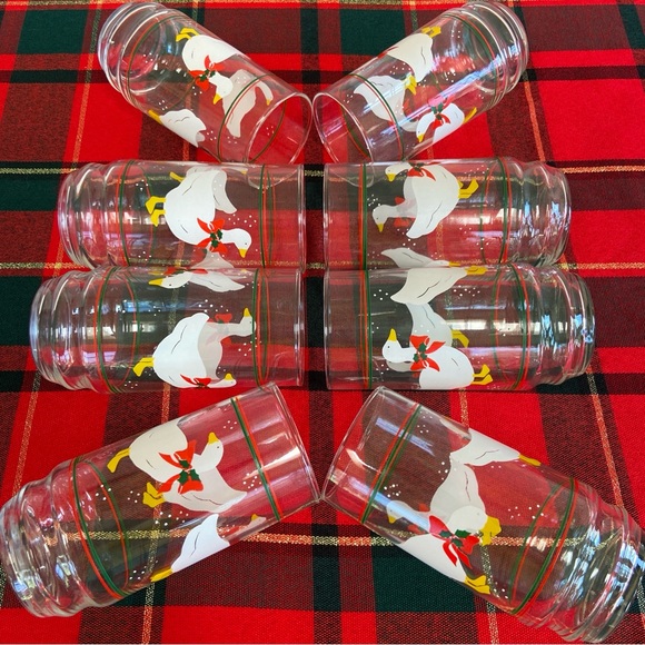 Indiana Glass Co Vintage 80s Set of 8 Christmas Goose 16 oz Decorated Glasses - Picture 10 of 16